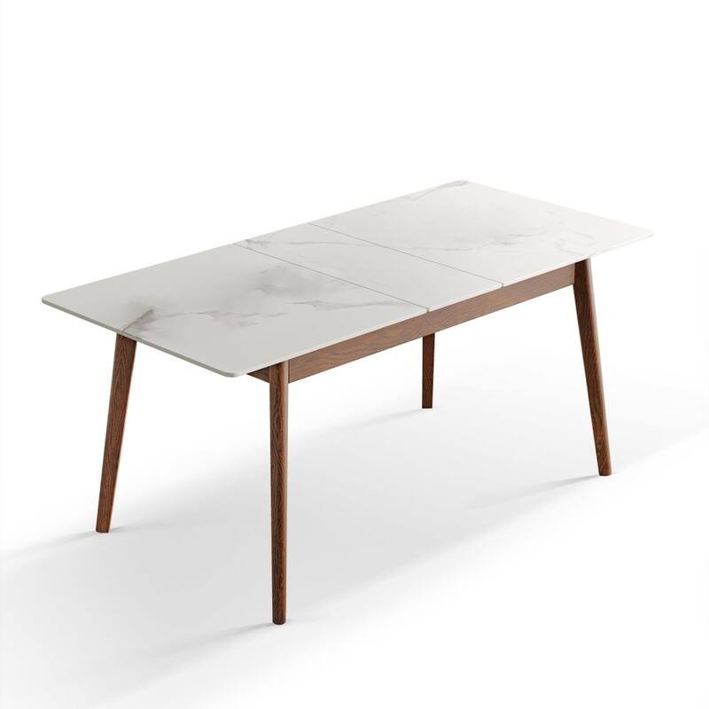 Walnut Solid Oak Dining Table With White Slate Round Corner Diagonal Leg