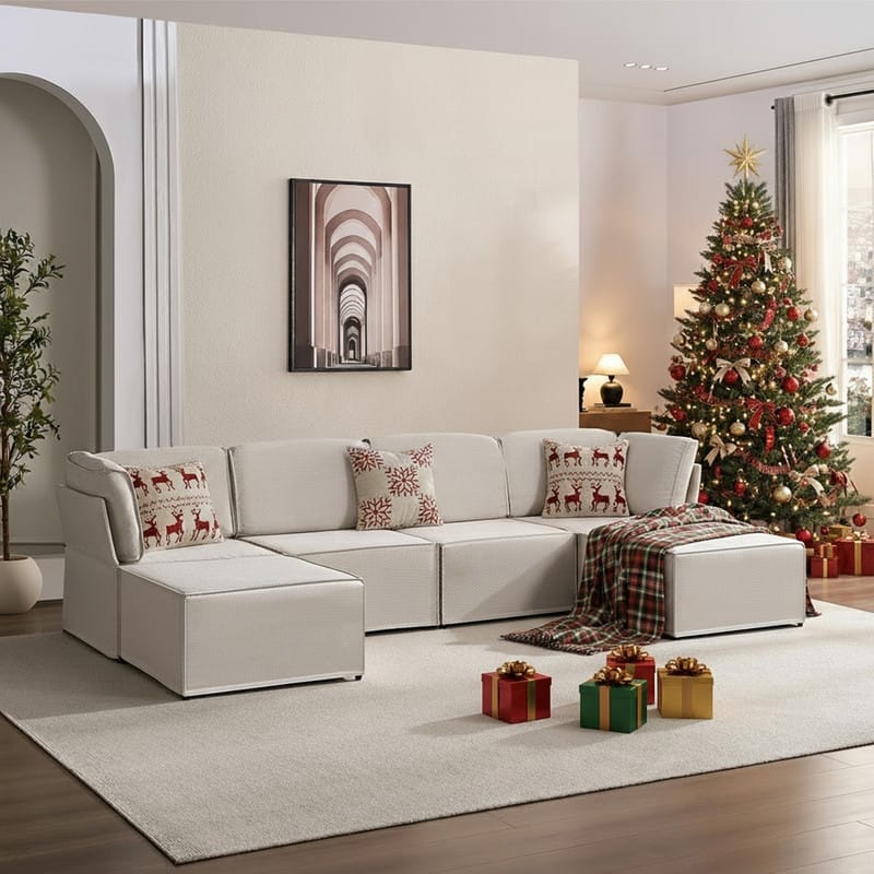 Mixoy Oversized Modular Sectional Sofa, U/L-Shaped Couch with Deep Seat, Ottoman, Convertible Modern Linen Sleeper Sofa Bed