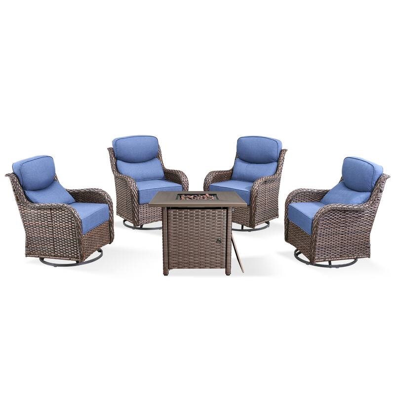 Pocassy Outdoor 6" Swivel Chairs with Fire Pit Table