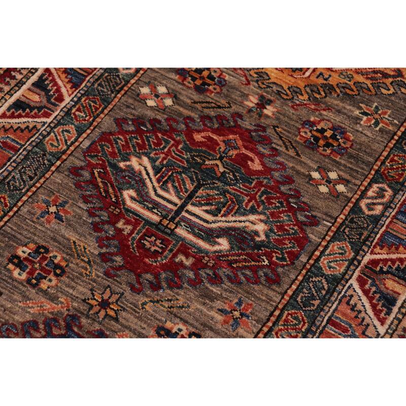 Tribal Super Kazak Cassius Gray/Multi Hand Knotted Wool Runner - 2'9'' x 10'5''