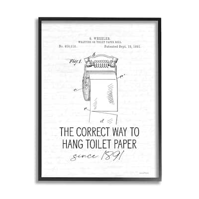 Stupell Vintage Bathroom Diagram Correct Way Hang Toilet Paper Framed Wall Art - Black