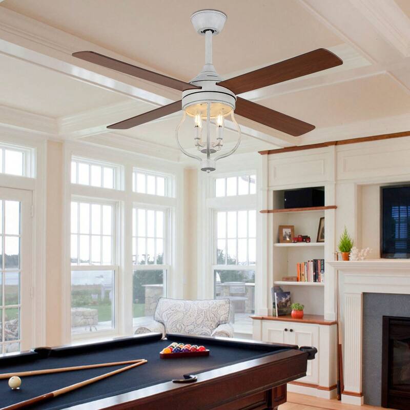Cusp Barn 52 Inch Ceiling Fan with Remote, Farmhouse Caged Fandelier, Black Industrial Ceiling Fans with DC Motor for Bedroom
