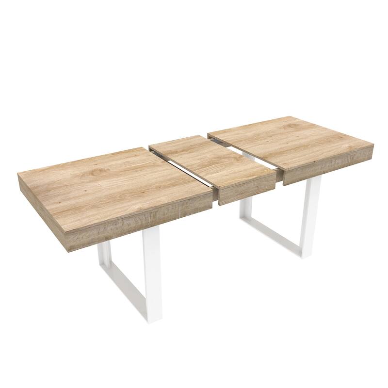 Dining Table Extended of up to 78.7'', Multi-Functional Rectangular Desk, Large Wooden Kitchen Expanding Table - White+Oak