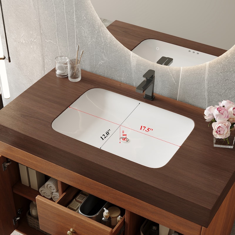 36" Modern Freestanding Bathroom Vanity with Sintered Stone Top, Ceramic Sink & Smart Storage