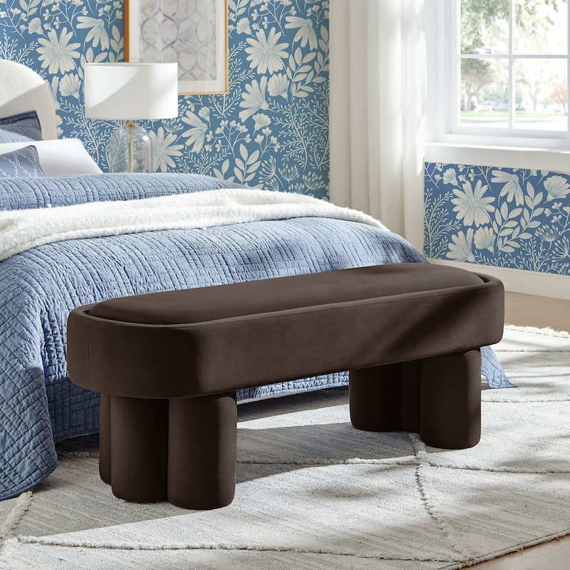 Mossi Oval Performance Velvet Accent Bench - Chocolate Brown