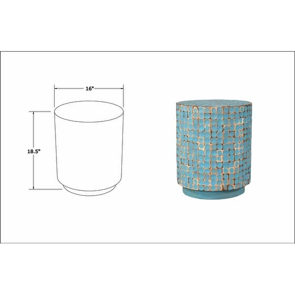 Distressed Blue Coconut Shell Wood Accent Table by East at Main On