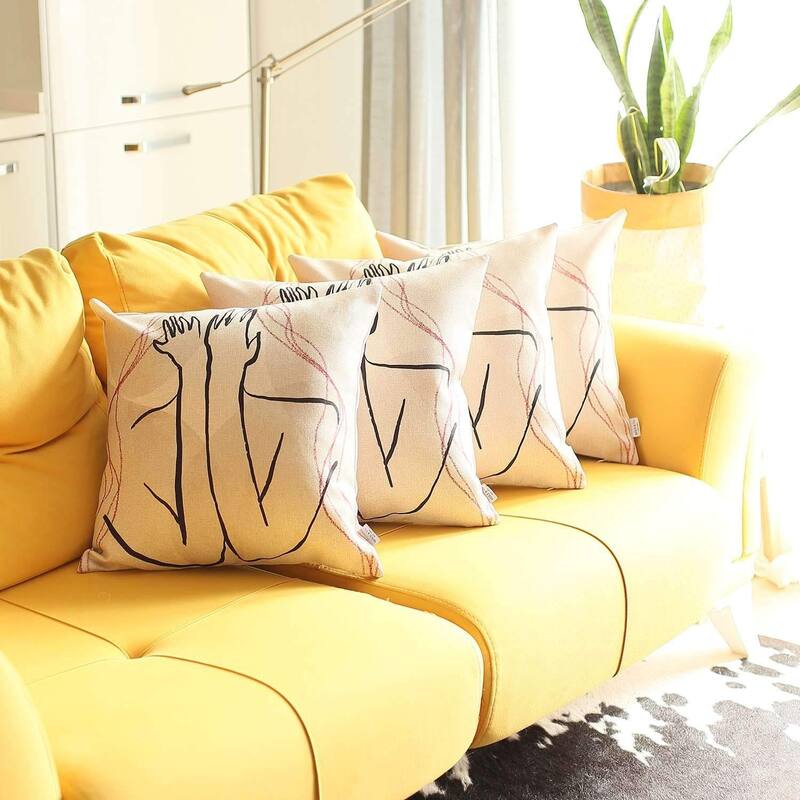 HomeRoots Set Of Four 18" X 18" Black And Grey Abstract Zippered Handmade Polyester Throw Pillow