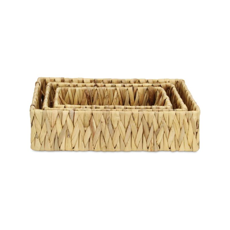 Laelia Light Brown Water Hyacinth Woven Rectangular Baskets (Set of 3)