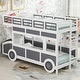 preview thumbnail 2 of 16, Twin Over Twin Car Bed wDriver's Seat&Steering Wheel, Bus-Shaped Platform Bed wWheels&Storage Cabinet, Space Saving Bunk Bed