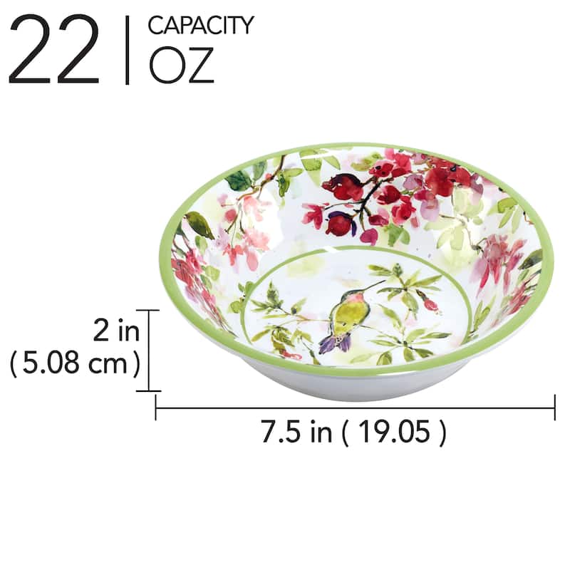 Certified International Hummingbirds Melamine 7.5" All Purpose Bowls, Set of 6 - 7.5" Diameter x 2"