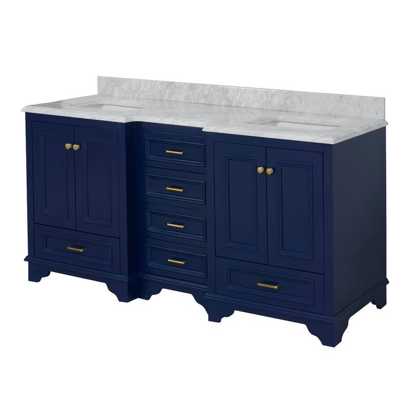 KitchenBathCollection Nantucket 72" Double Bathroom Vanity with Carrara Marble Top