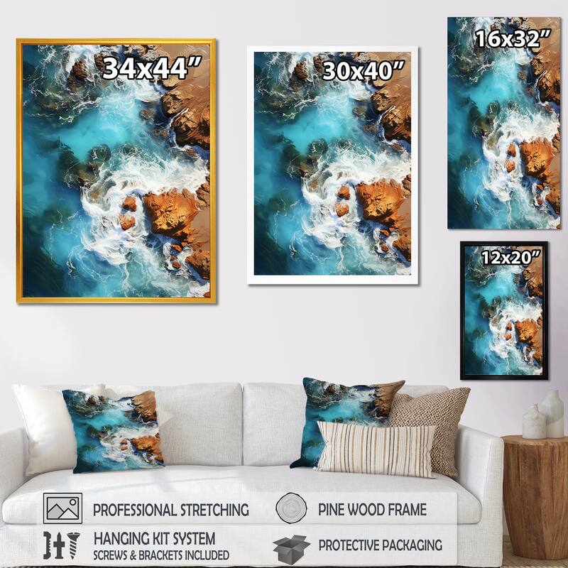 Designart "Coral Dreams Coastal Aerial Views III" Coastal Beach Wall Décor White - Coastal Print Art For Living Room