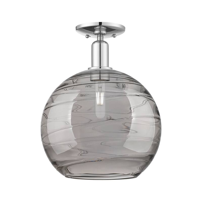 Innovations Lighting 716-1C-15-12 Athens Deco Swirl Semi-Flush Athens - Polished Chrome / Light Smoke Deco Swirl
