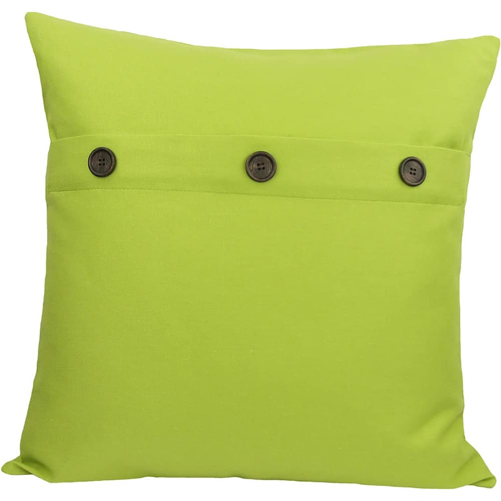 20" X 20" Green Linen Blend Zippered Pillow With Buttons
