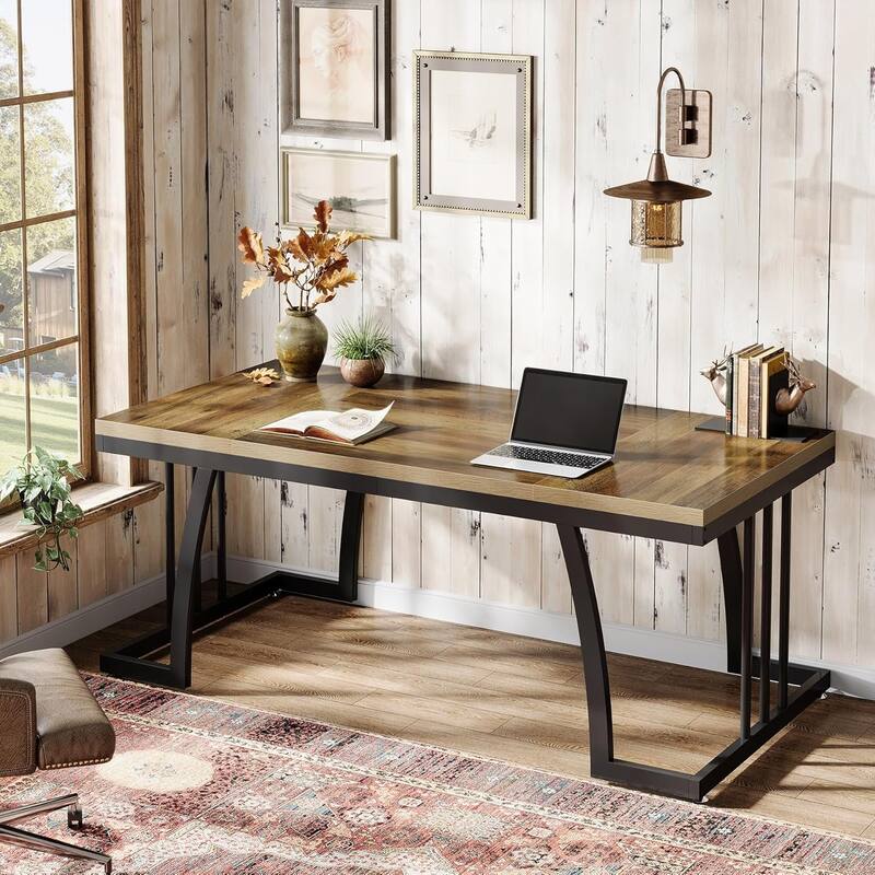 63" Executive Desk, Large Office Computer Desk with Sturdy Metal Frame