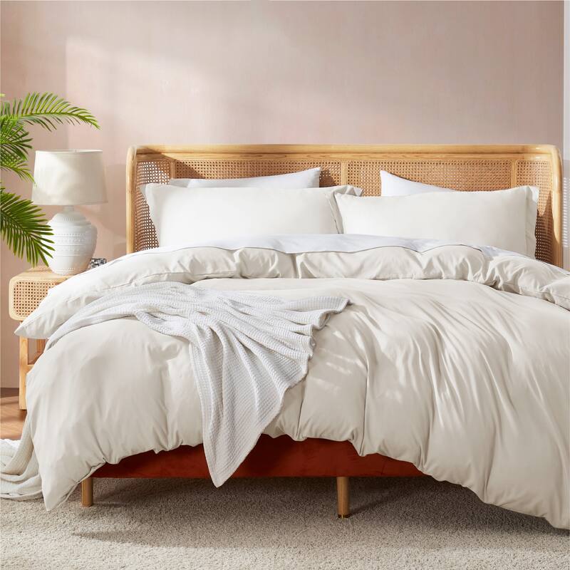 Nestl Ultra Soft Double Brushed Microfiber Duvet Cover Set with Button Closure - Off White - Full