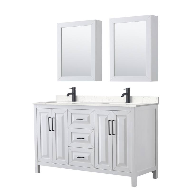 Wyndham Collection Daria 60" Free Standing Double Basin Vanity Set - White / Carrara Cultured Marble Top / Matte Black