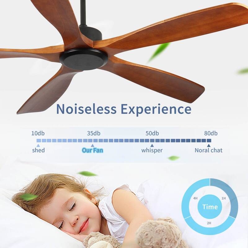 60 Inch Wood Ceiling Fan with Remote Control, Low Profile Ceiling Fan without Light,Noiseless Reversible DC Motor with Timer