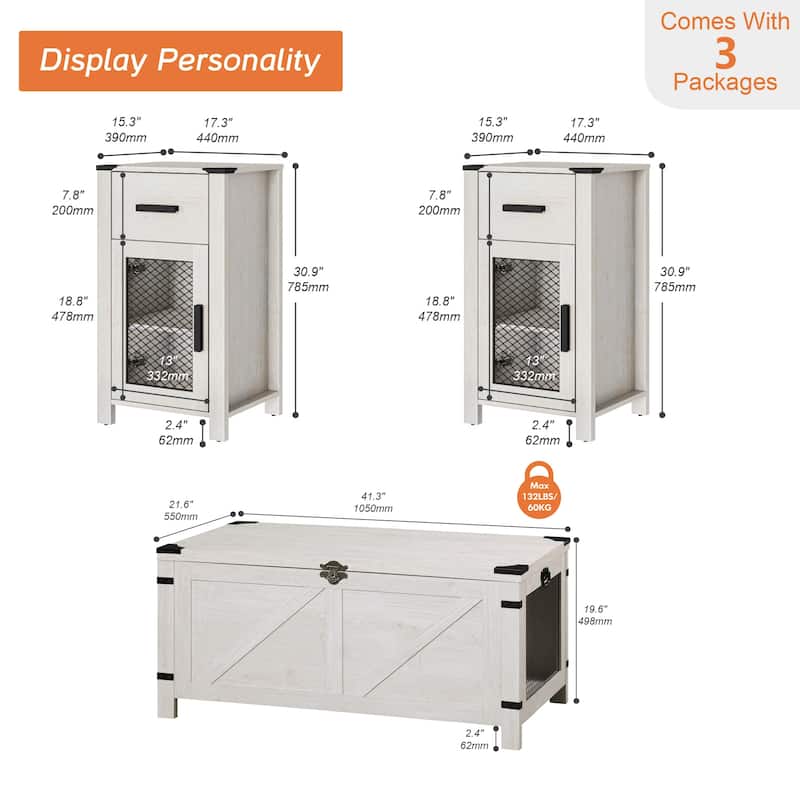 Lift top coffee table and end tabls set for living room