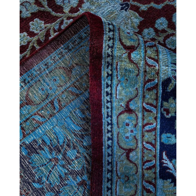 Overton Hand Knotted Wool Vintage Inspired Modern Contemporary Overdyed Blue Area Rug - 9' 2" x 12' 4"