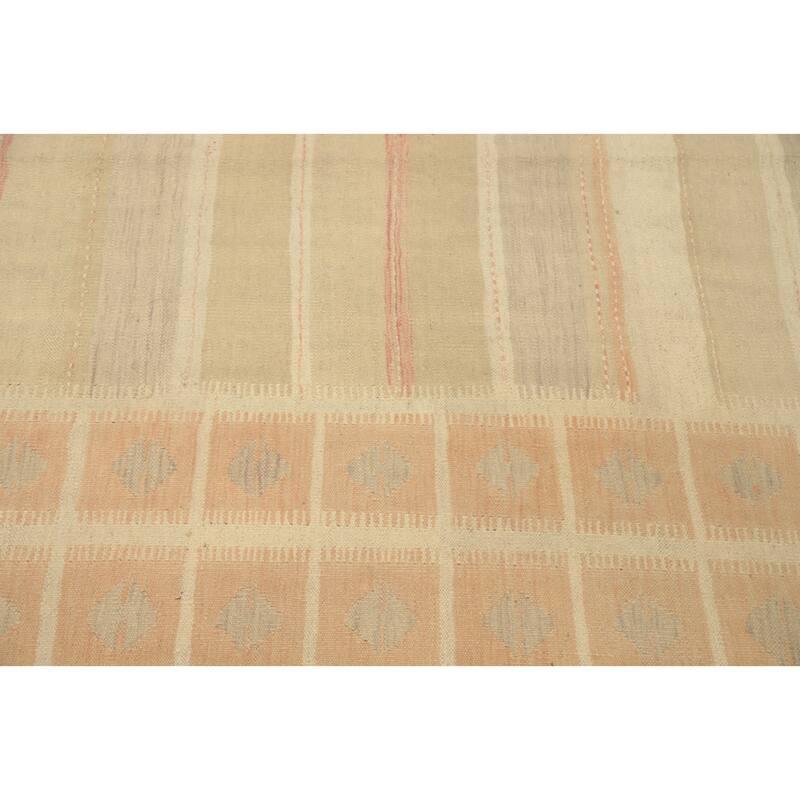 Hand Woven Oriental 100% Wool Carpet Southwestern Tribal Beige & Ivories Kilim Area Rug - 9' 0'' X 5' 11''