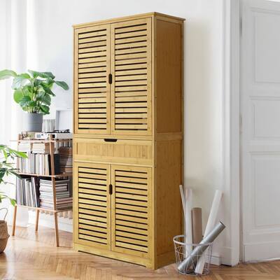VEIKOUS 72 in. H Bamboo Kitchen Storage Pantry Cabinet Closet with Doors and Adjustable Shelves