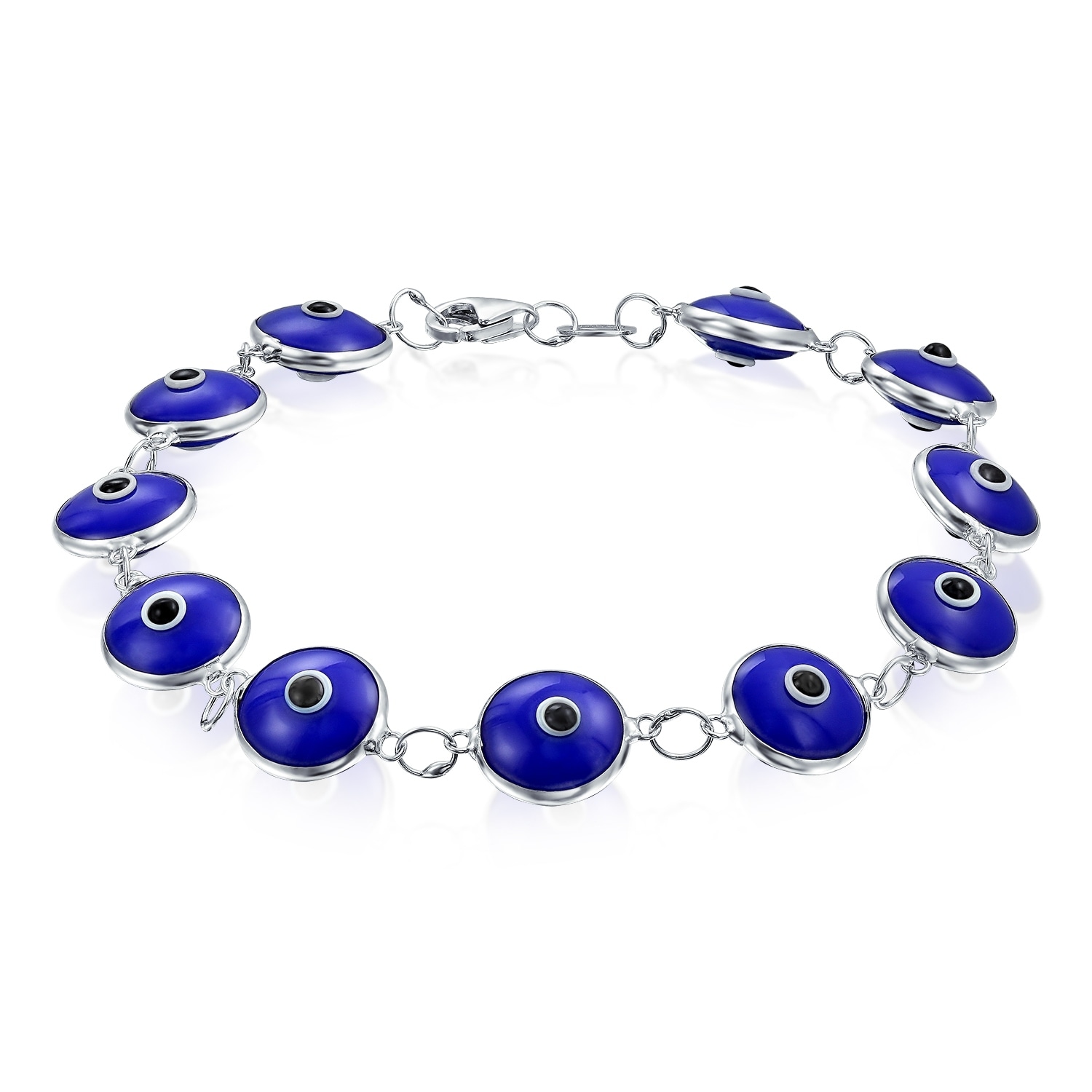 Blue Evil Eye Double Bangle Bracelet .925 Sterling Silver 