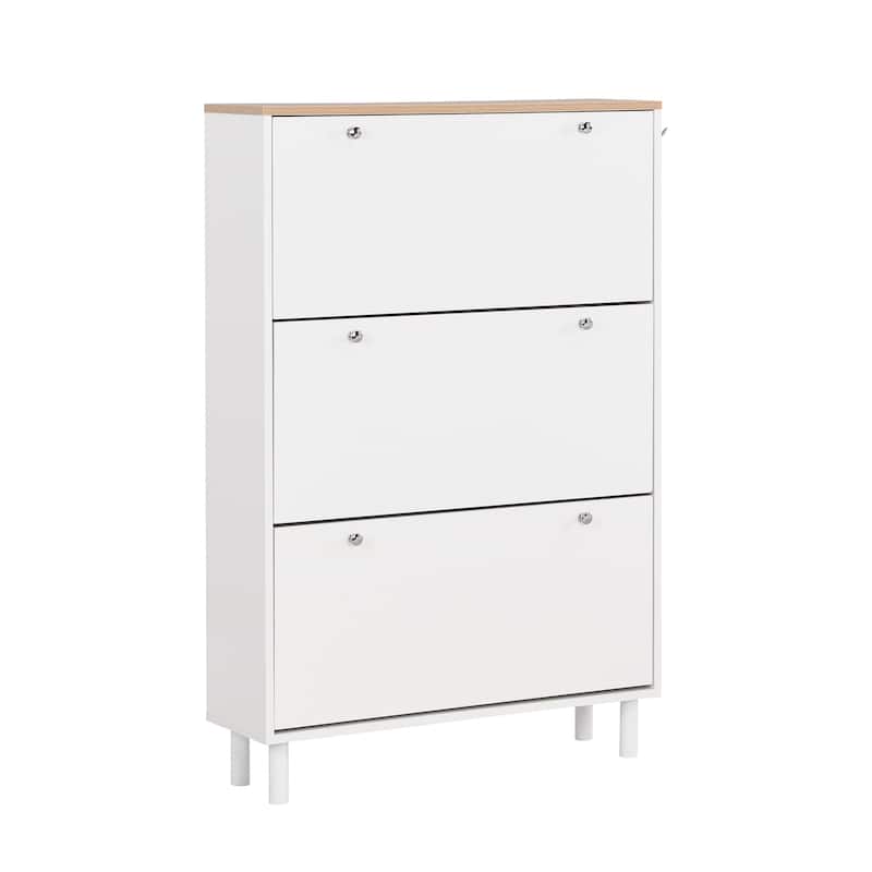 Narrow Design Shoe Cabinet with 3 Flip Drawers