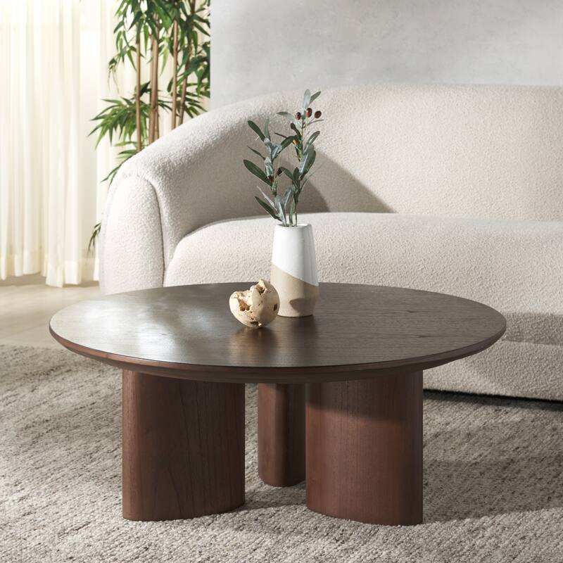 SAFAVIEH Couture Barnard Round Wood Coffee Table - 38"W x 38"D x 15"H - Walnut