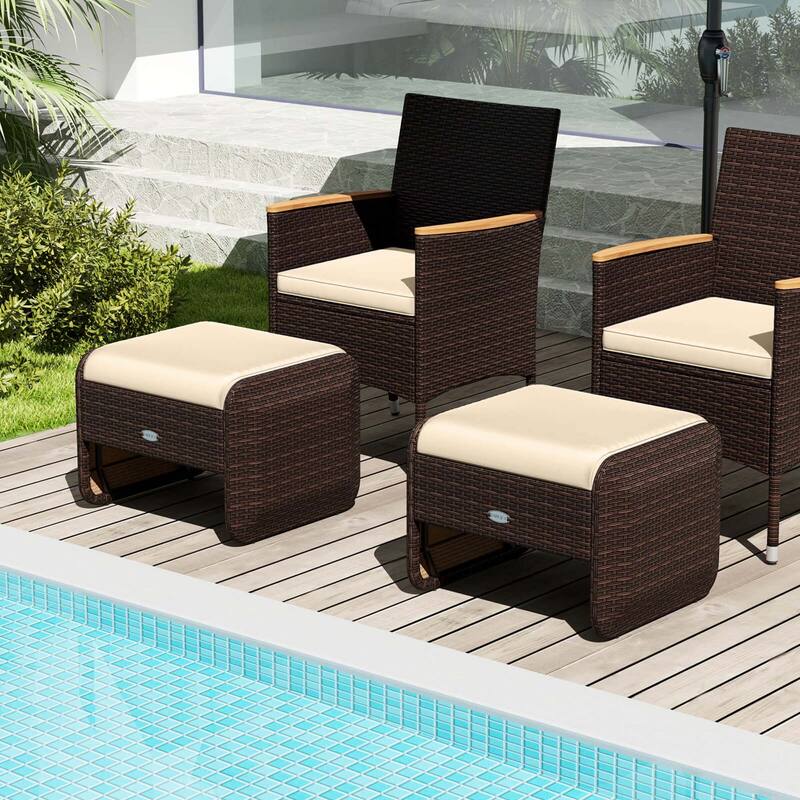 Patiojoy 2 Pieces Outdoor Patio PE Wicker Ottomans with Removable - See Details