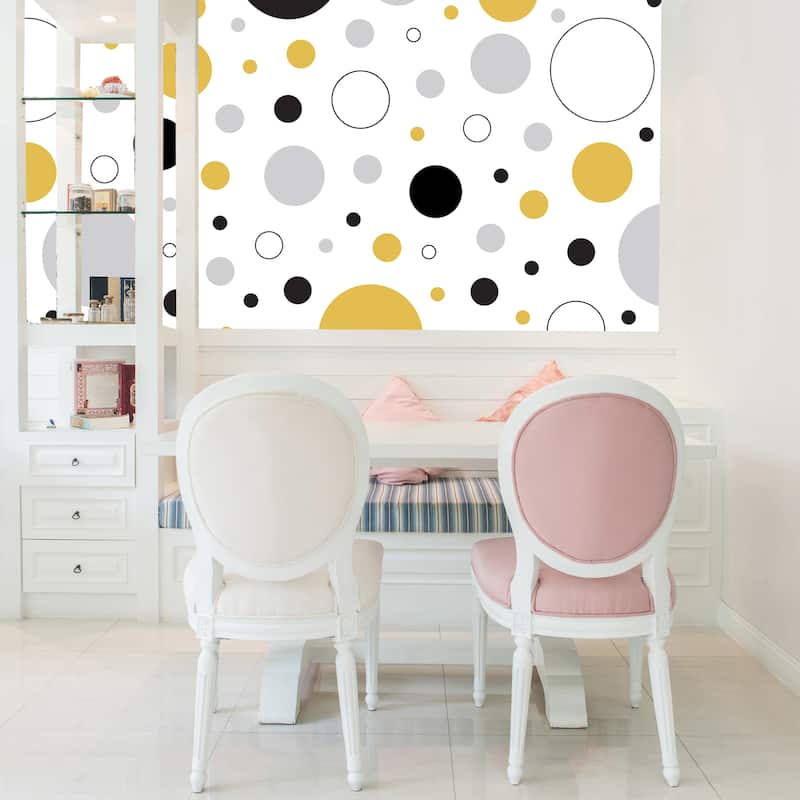 Yellow and Black Circles Removable Wallpaper - 24'' inch x 10'ft