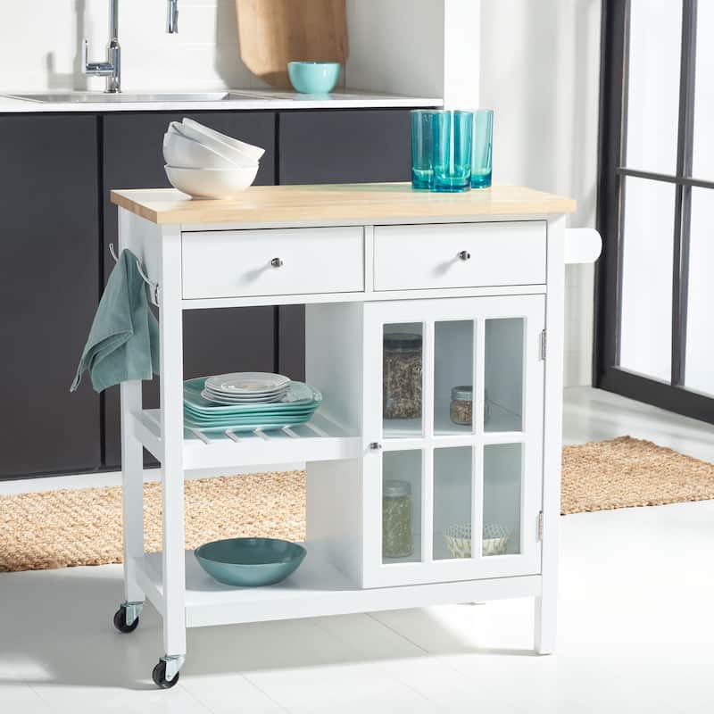 SAFAVIEH Fawn 1-Door 2-Drawer 2-Shelf Kitchen Cart - 33.5" W x 16.9" L x 35" H - 33Wx17Dx35H