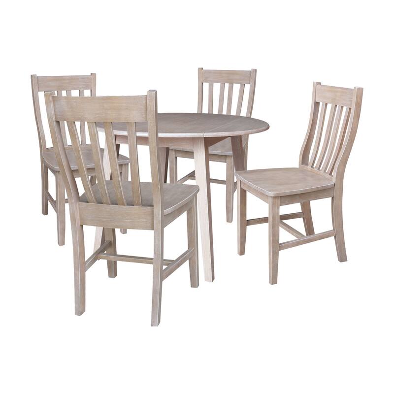 42" Round Dual Drop Leaf Dining Table with Chairs - 5-Piece - Washed Gray Taupe