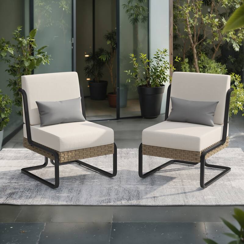 Corvus Akrotiri Outdoor Wicker Club Chair Set (Set of 2) with Olefin Cushions
