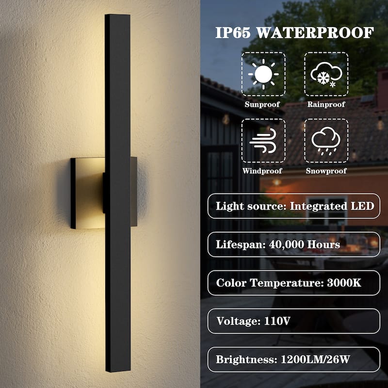 Black Aluminum LED Outdoor Wall Sconce Linear Wall Mounted Lights
