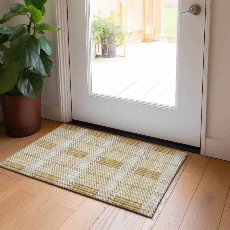 Machine Washable Indoor/ Outdoor Geometric Stripe Chantille Rug