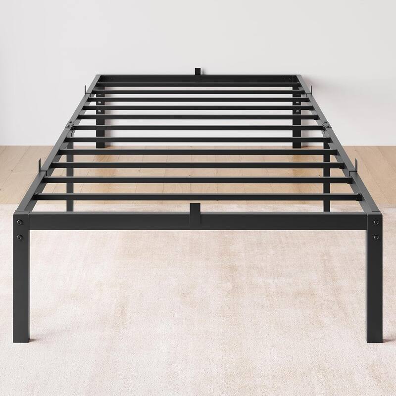 Bed Frame No Box Spring Needed, Heavy Duty Queen Platform Metal Bed Frame with Metal Slats