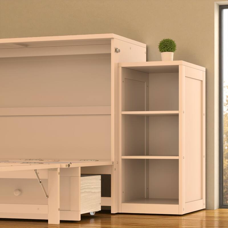 Full/Queen Size Murphy Bed with Storage Drawers and Shelves, Space-Saving Foldable Wall Bed for Guest Room