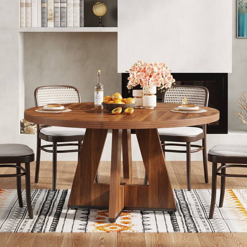 47-inch Round Dining Table Wood Dinner Table for 4-6 People