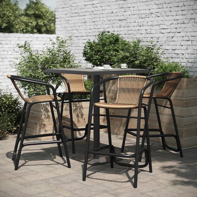4PK Indoor/Outdoor Rattan Restaurant Barstools