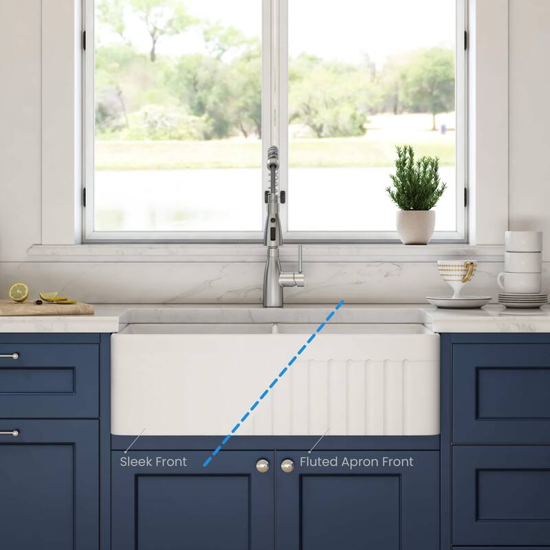 White Fireclay Farmhouse Undermount Kitchen Sink with Bottom Grid and Strainer
