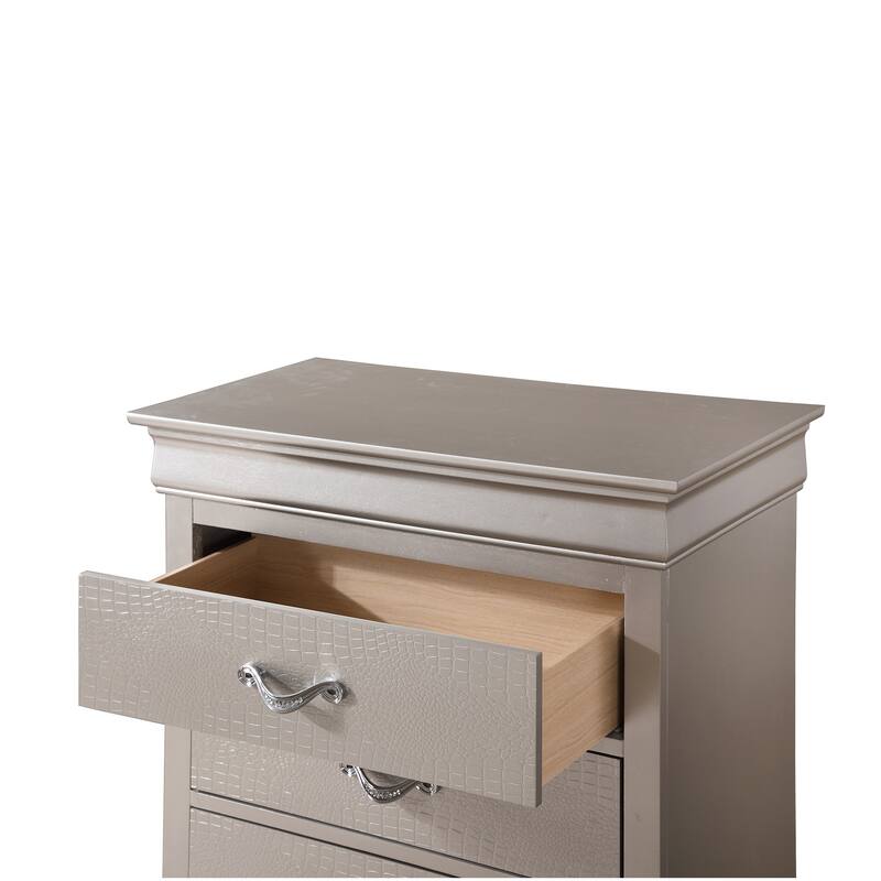 5-Drawer Wooden Bedroom Chest - 48" - Silver