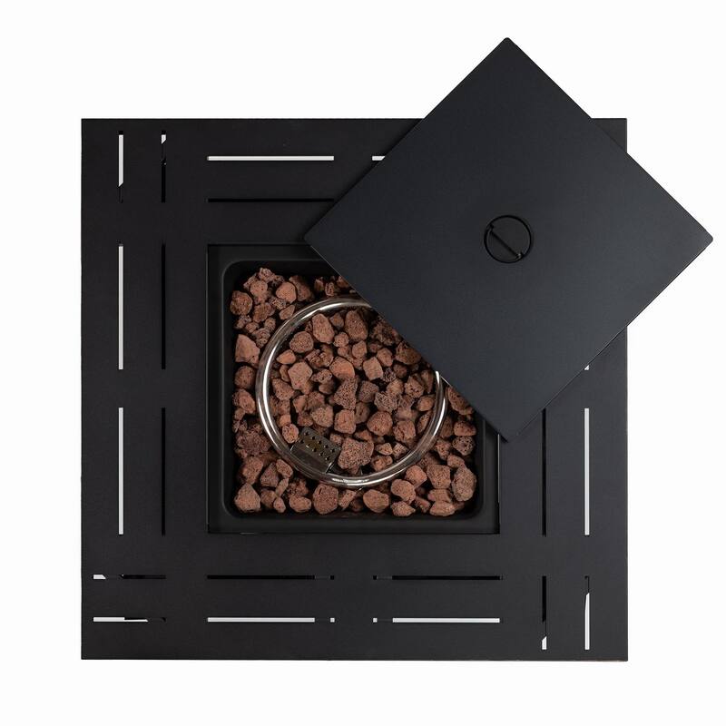 28.00 in. W x 24.02 in. H Steel Square Propane Fire Pit Table in Brown
