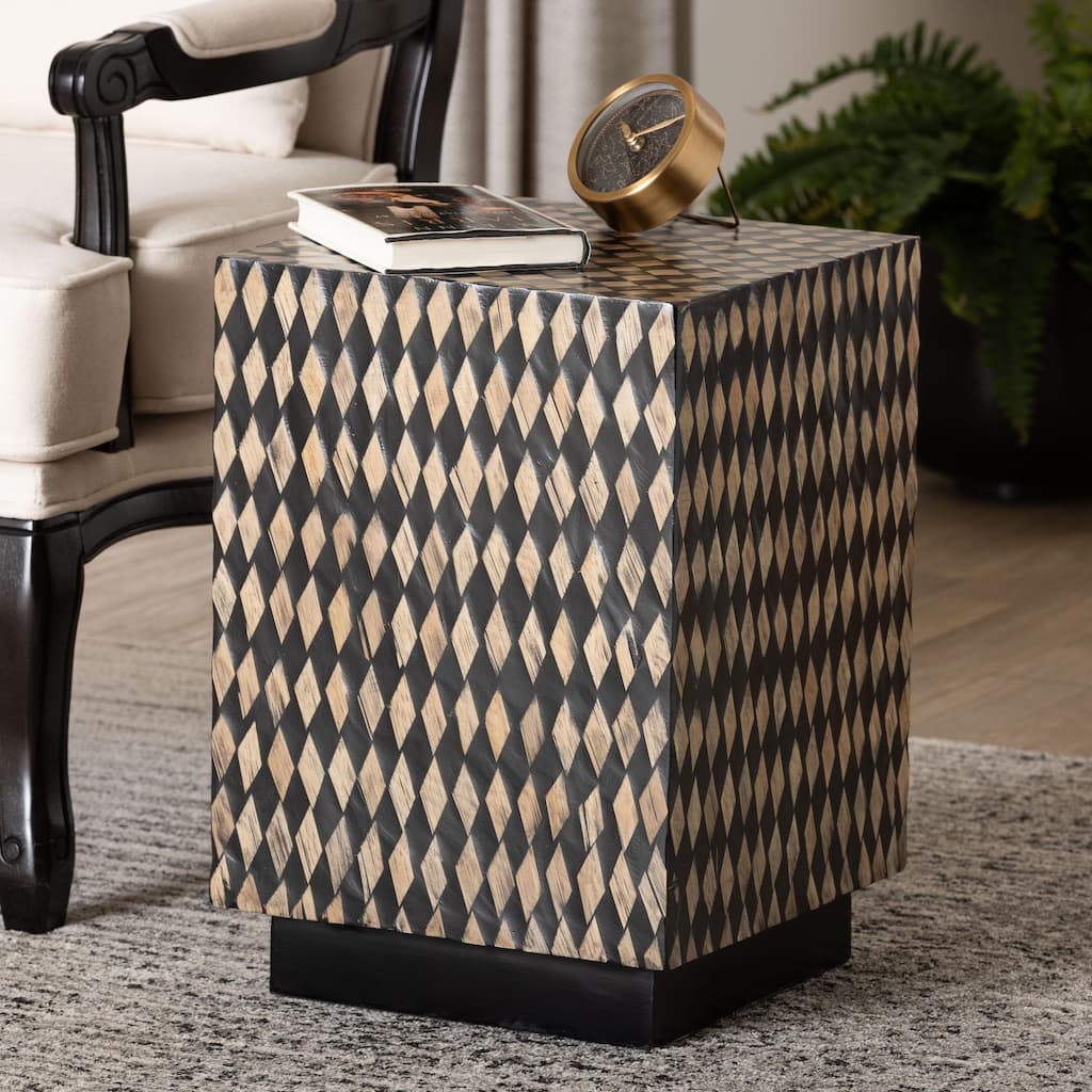 Paulo Decorative End Table with Bamboo Diamond Pattern - Modern Accent Side Table for Living Room or Bedroom