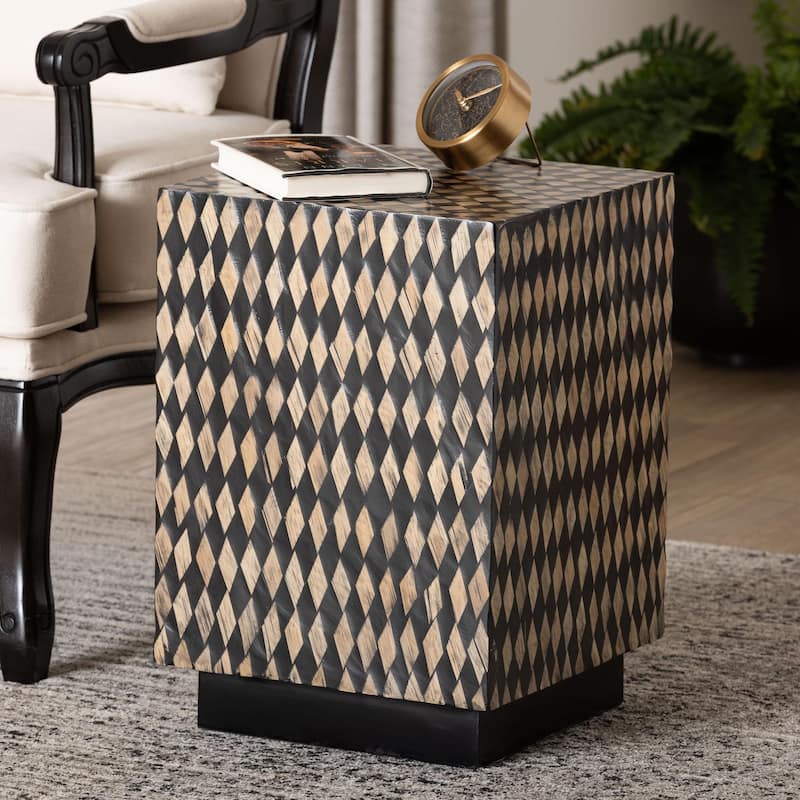 Paulo Decorative End Table with Bamboo Diamond Pattern - Modern Accent Side Table for Living Room or Bedroom