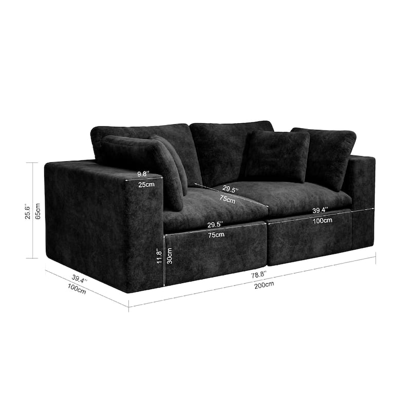 Roomfitters 78.8" Modular Sectional Sofa, 2-Piece Compressed Cloud Couch, No Assembly Required, Plush Corduroy, Black