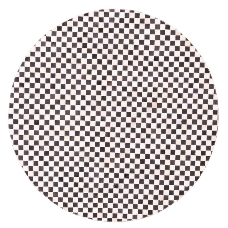 ECARPETGALLERY Handmade Cowhide Patchwork Black, Cream Leather Rug - 5'1 x 5'1