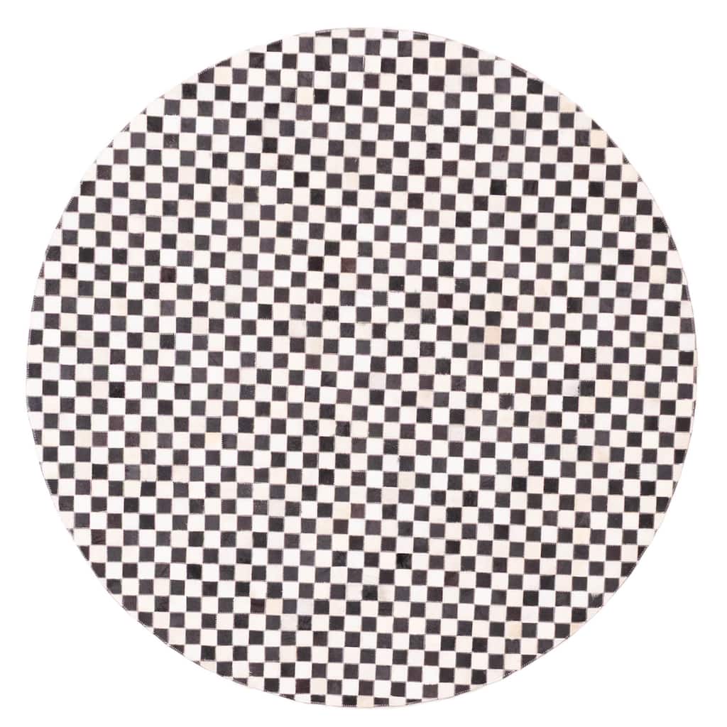 ECARPETGALLERY Handmade Cowhide Patchwork Black, Cream Leather Rug - 5'1 x 5'1