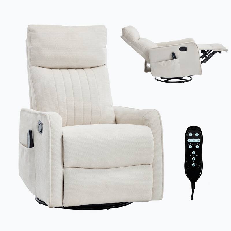Heat Massage Manual Recliner Chair with Rocker and Swivel in Fabric for Living Room