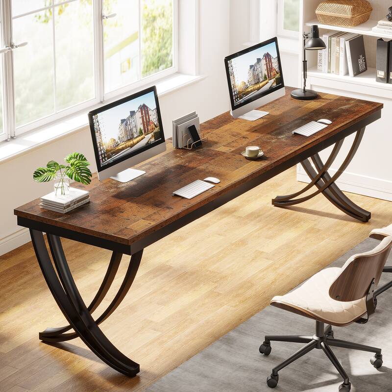 78.74" Extra Long Double Computer Desk with Unique Metal Legs for Home Office - Rustic Brown+Black